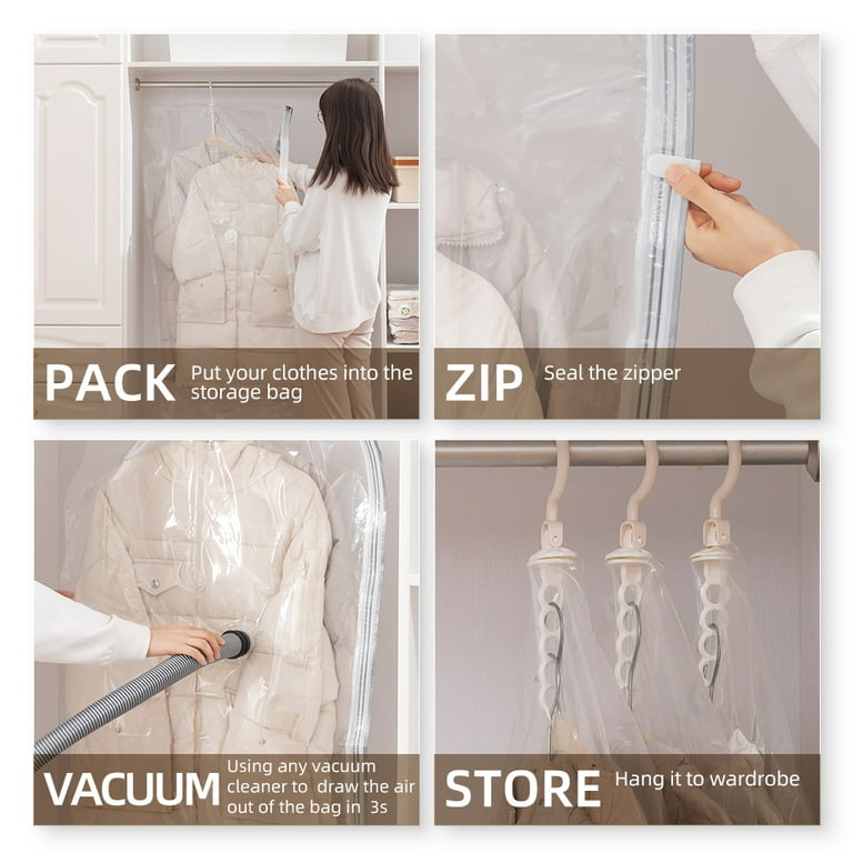 TAILI Hanging Vacuum Storage Bags Space Saver Bags, Set of 4 (2 Long, 2  Short), Clear Vacuum Sealer Bags for Clothing, Suits and Jackets, Closet