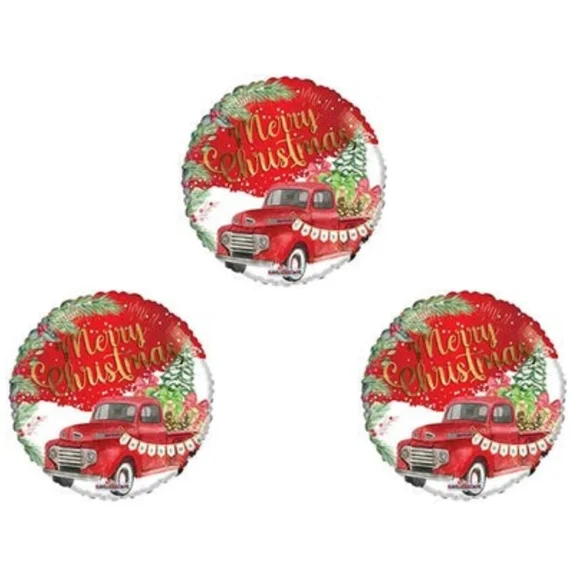 Red Merry Christmas Truck 3 Piece Balloons Supplies Party Evergreens Banner
