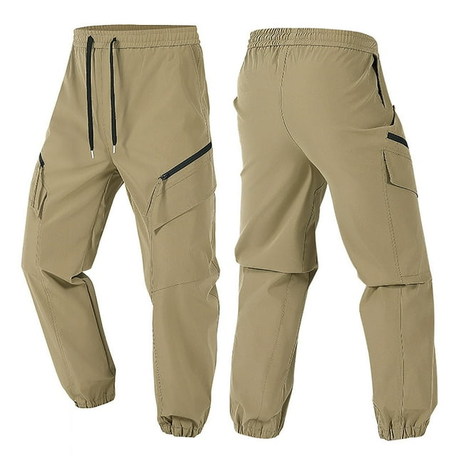 LOVZFMLL Cargo Pants for Men's Casual Sport Pocket Drawstring Zipper Solid Color Elastic Waist Jogger Pants