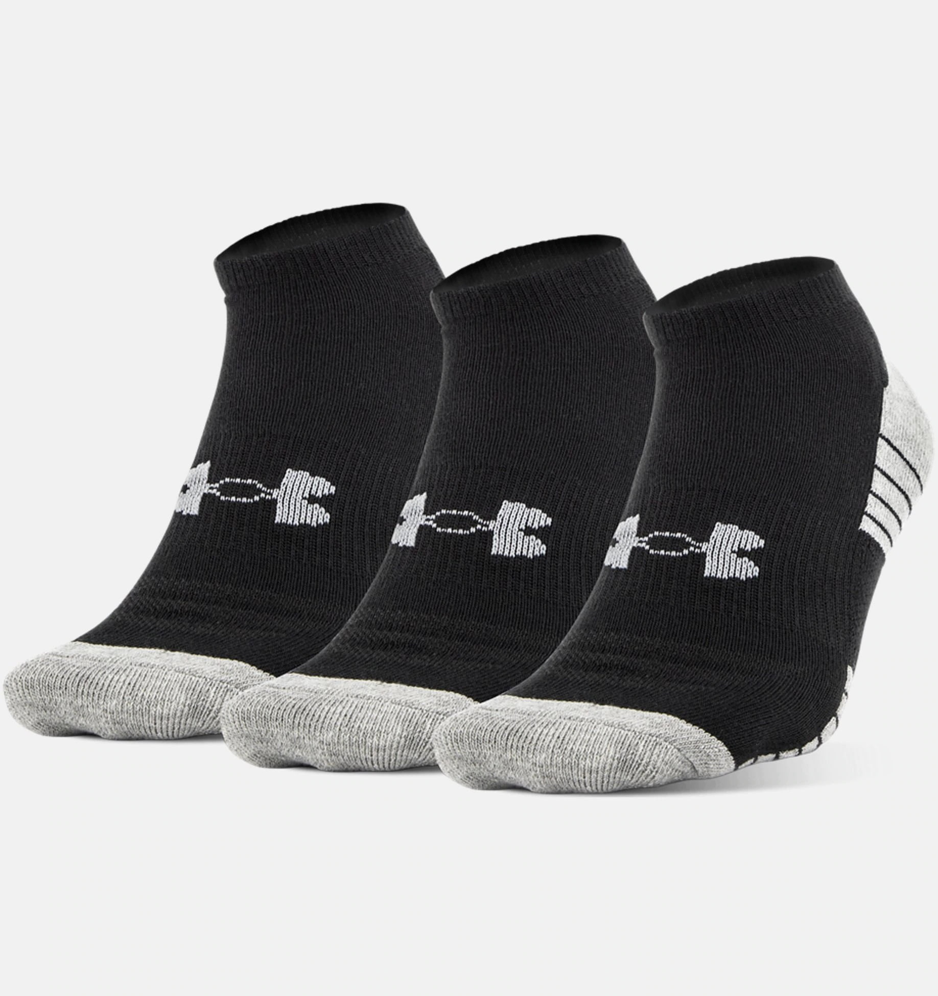 Under Armour Mens HeatGear Tech No-Show Running Socks Black Grey White Sports 