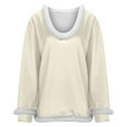 thumbnail image 4 of KHONTS Christmas T Shirts for Women Xmas V Neck Faux Fur Trim Tees Casual Loose Sweatshirts Long Sleeve Pullover Tops Beige S, 4 of 8
