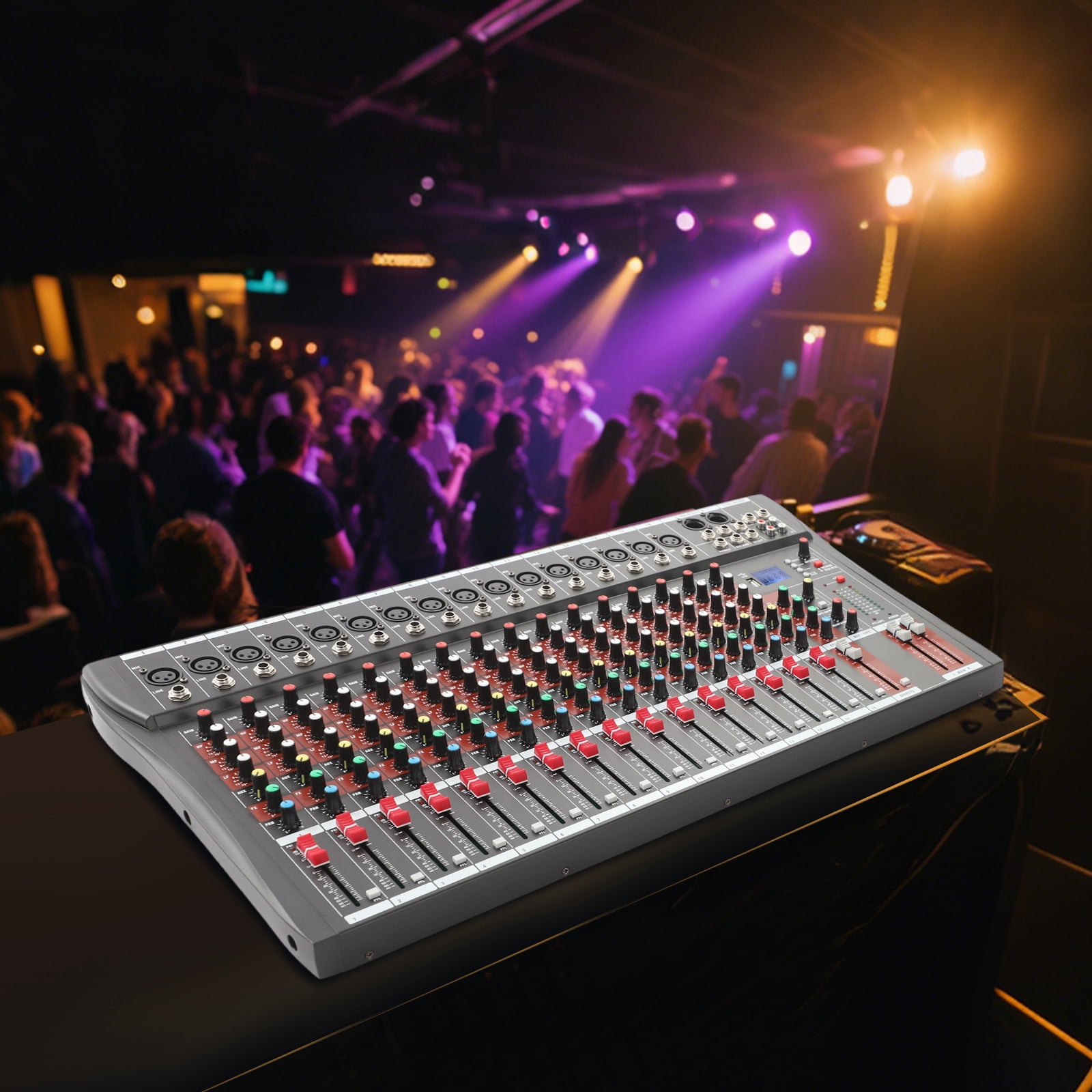 16-Channel Audio Mixer, 3-Band EQ with Bluetooth, USB Playback, 6 Music Styles, for Home KTV, Stage and Studio