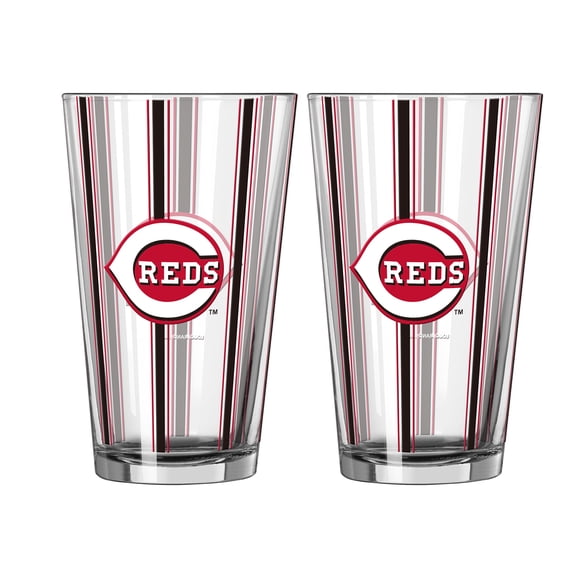 Logo Brands Cincinnati Reds Two-Piece 16oz. Striped Pint Glass Set