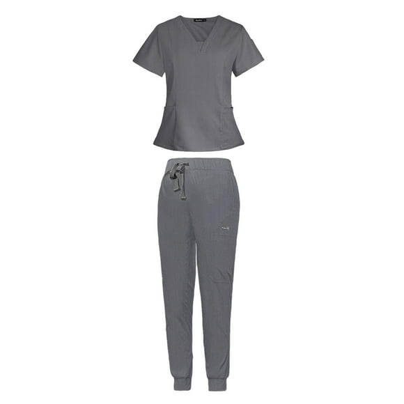Nurse Work Clothing Nursing Uniform Women's Scrubs Set, for Massaging, Pet Workers Sturdy Short Sleeves V Neck Tops and Pants Nurse Costume , M M
