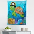 thumbnail image 1 of Pirate Theme Tapestry, Loggerhead Sea Turtle in a Deep Sea with Treasure Chest and Fishes, Fabric Wall Hanging Decor for Bedroom Living Room Dorm, 5 Sizes, Sea Blue Multicolor, by Ambesonne, 1 of 1