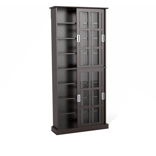 Atlantic 72 Windowpane Media Storage Shelf Cabinet With Sliding