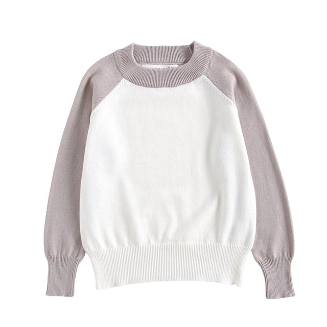 Pull en Coton Color Block pour Garçons et Filles Col Rond Garde au Chaud Chemise de Base Tricotée Blanche