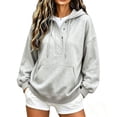 thumbnail image 3 of Feancey Fashion Pullover Hoodies for Women Quarter Button Henley Neck Hooded Sweatshirts Oversized Fleece Lined Drawstring Hoodie Casual Fall Tops with Pocket Gray S, 3 of 8