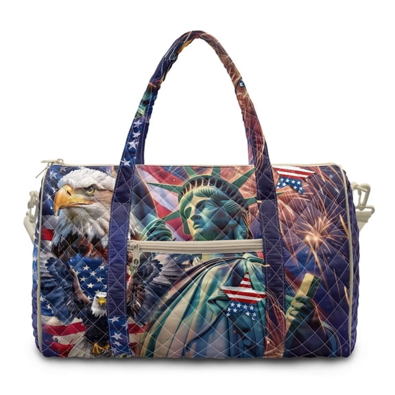 Garronmavis Large Quilted Duffle Bag for Women Eagle Print Weekender Bag Travel Overnight Bag Gym Dance Carry On Tote Bag with Zipper Pockets