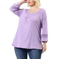 thumbnail image 6 of MODA NOVA Juniors Plus Size Crochet Panel Long Sleeve Ruched Front Blouse, 6 of 7
