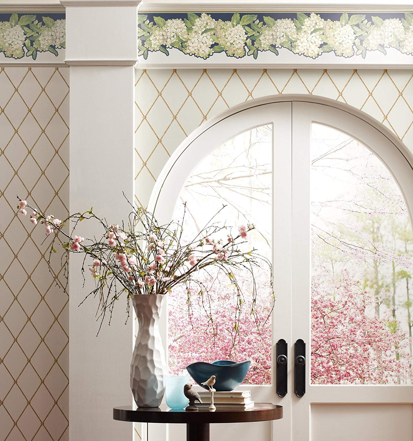 York Wallcoverings Blooms AK7437B Hydrangea Wallpaper Border, Blue