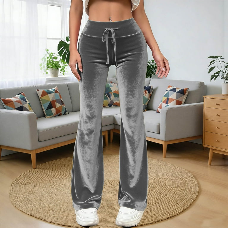 Women's Pants Sevevn Women's Velvet Flare Pants Drawstring High