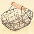 thumbnail image 3 of Wooden Handle Metal Retro Basket Portable Multi-Function Vegetable Fruit Egg Groceries Practical Storage Organizer Black, 3 of 8