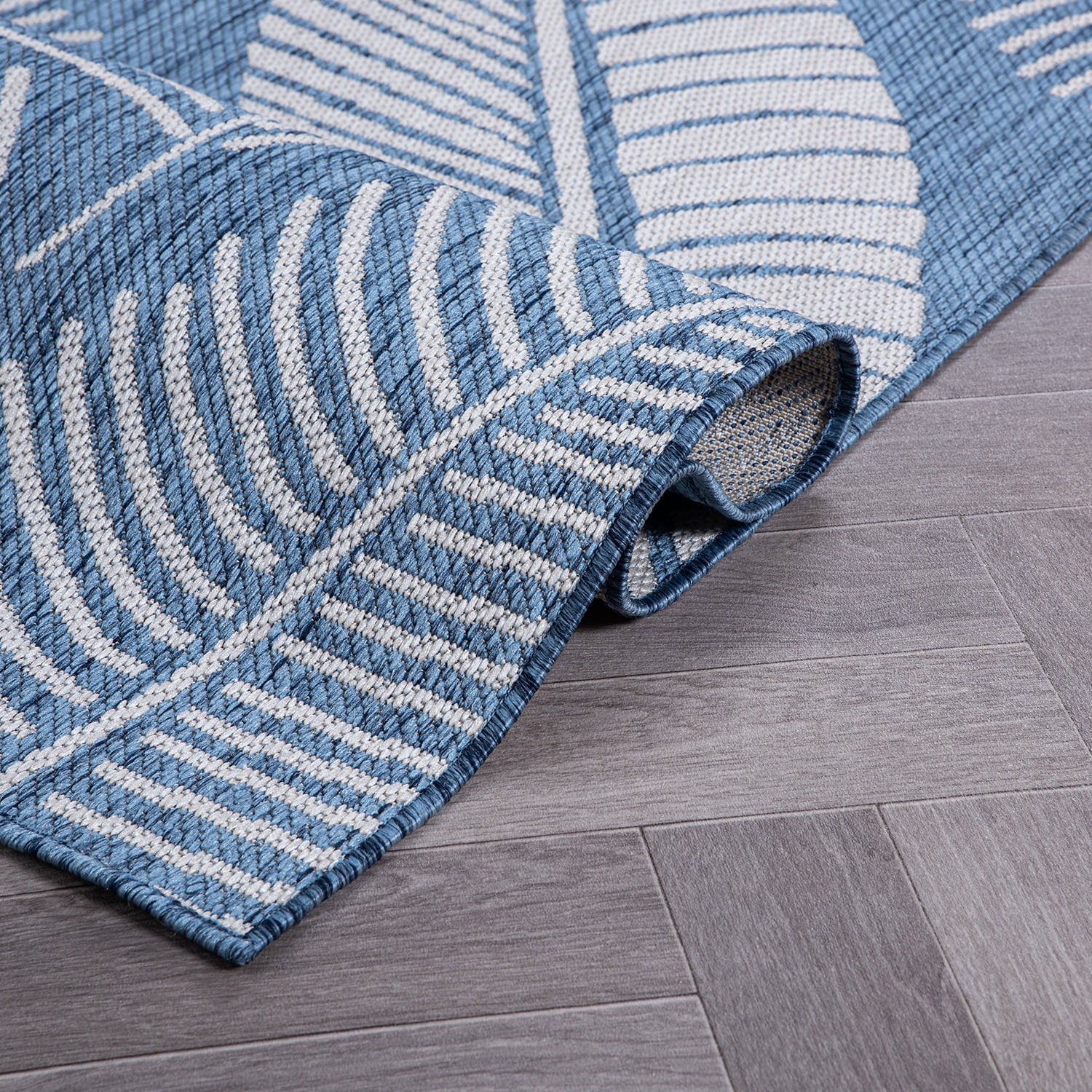 World Rug Gallery Distressed Palm Leaves Textured Flat Weave Indoor/Outdoor Area Rug - BLUE 5' X 7'