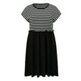 thumbnail image 5 of GRACE & GRANDEUR Women's Plus Size Casual Dress Crew Neck Raglan Sleeve Striped Patchwork Gathered-Waist Midi A-Line Dresses with Pockets 1X Black, 5 of 7