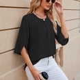 thumbnail image 4 of Defitshape Women's Short Sleeve Blouse Fall Spring Shirt Bell Sleeve T Shirt Cool Loose Fit Summer Work Half Sleeve Chiffon Tops Lightweight Tshirt Black Medium, 4 of 4