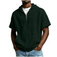thumbnail image 3 of Cotton T-Shirts for Men Short Sleeve Hooded Zipper Sports Casual Top Army Green M, 3 of 7