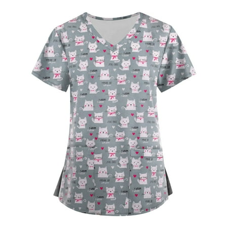 

CHMORA Scrub Tops for Women — Classic Fit 1 Pocket Four-Way Stretch Anti-Wrinkle Women’s Medical Scrub Top Gray S