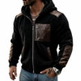 thumbnail image 6 of Men's Warm Winter Coats Thick Fleece Lined Hooded Jackets Faux Leather Spliced Zip up Bomber Coat Plus Size Casual Outerwear with Pockets, 6 of 8