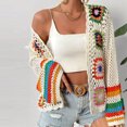 thumbnail image 2 of Aloohaidyvio Women's Floral Crochet Cardigan Hollow Out Open Front Long Sleeve Cardigan Sweater White 2XL, 2 of 8
