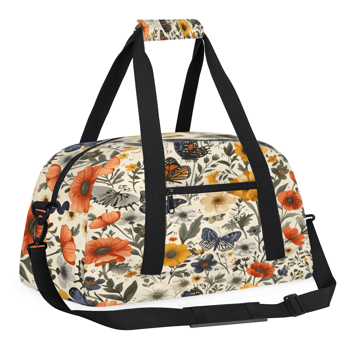 Herdesigns Butterfly Sports Duffle Bag for Women & Men, Flower Gym Bag Dance Bag Overnight Bag Carry On Weekender Travel Bag