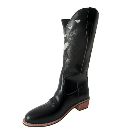 

nsendm Mid Calf Winter Snow Boots for Women Style Embroidered Women s Color Heel Boots Wide Calf for Women Dress Boot Black 8.5