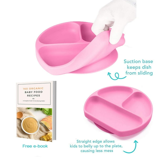 Babarla Silicone Grip Dish Suction Plate Divided Plate Baby Toddler Plate Bpa Free Microwave Dishwasher Safe Pink