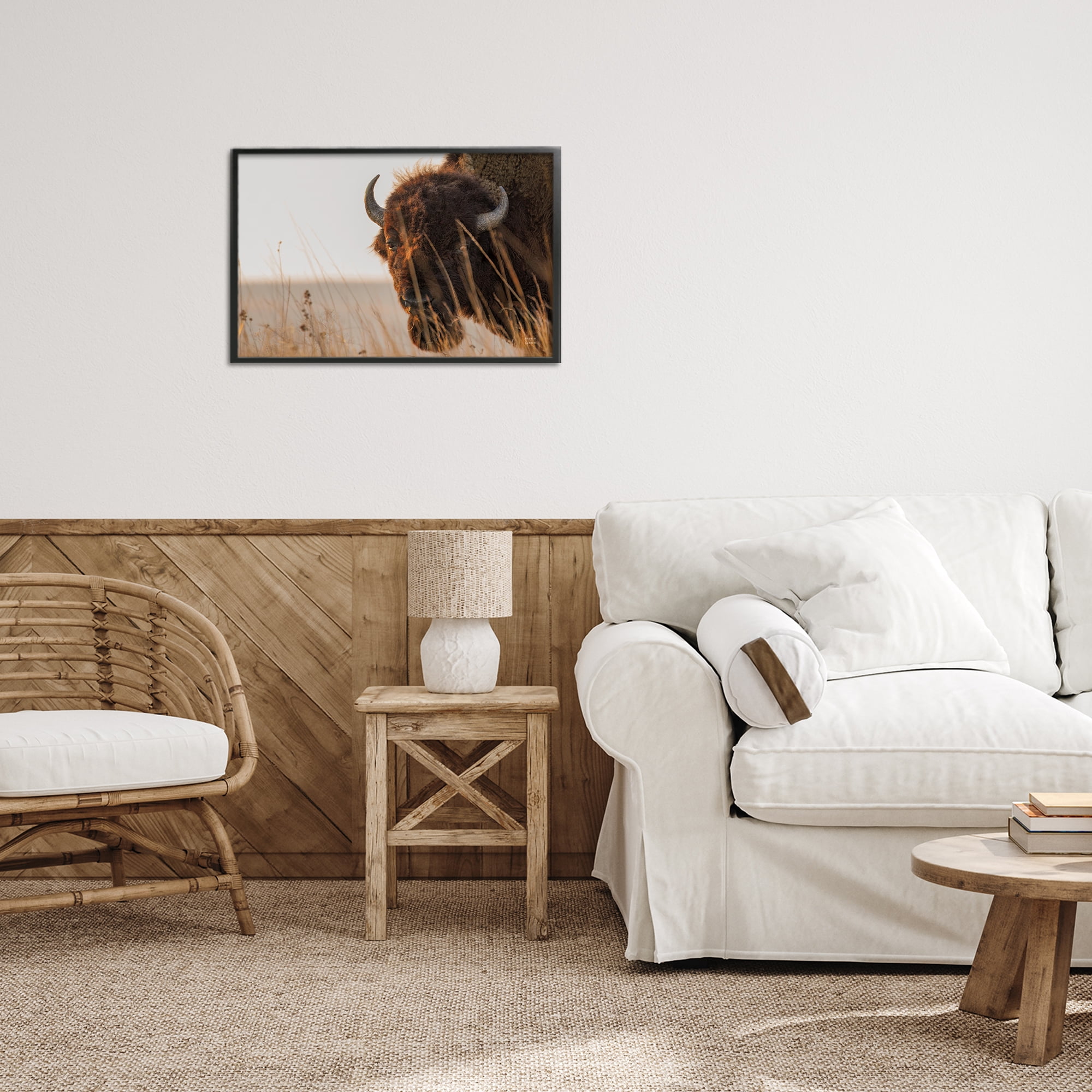 Stupell Industries Bison Sunset on Golden Prairie Black Framed Giclee Art, design by Nathan Larson