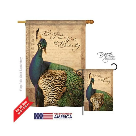 Breeze Decor 05043 Birds Peacock 2-Sided Vertical Impression House Flag - 28 x 40 in.