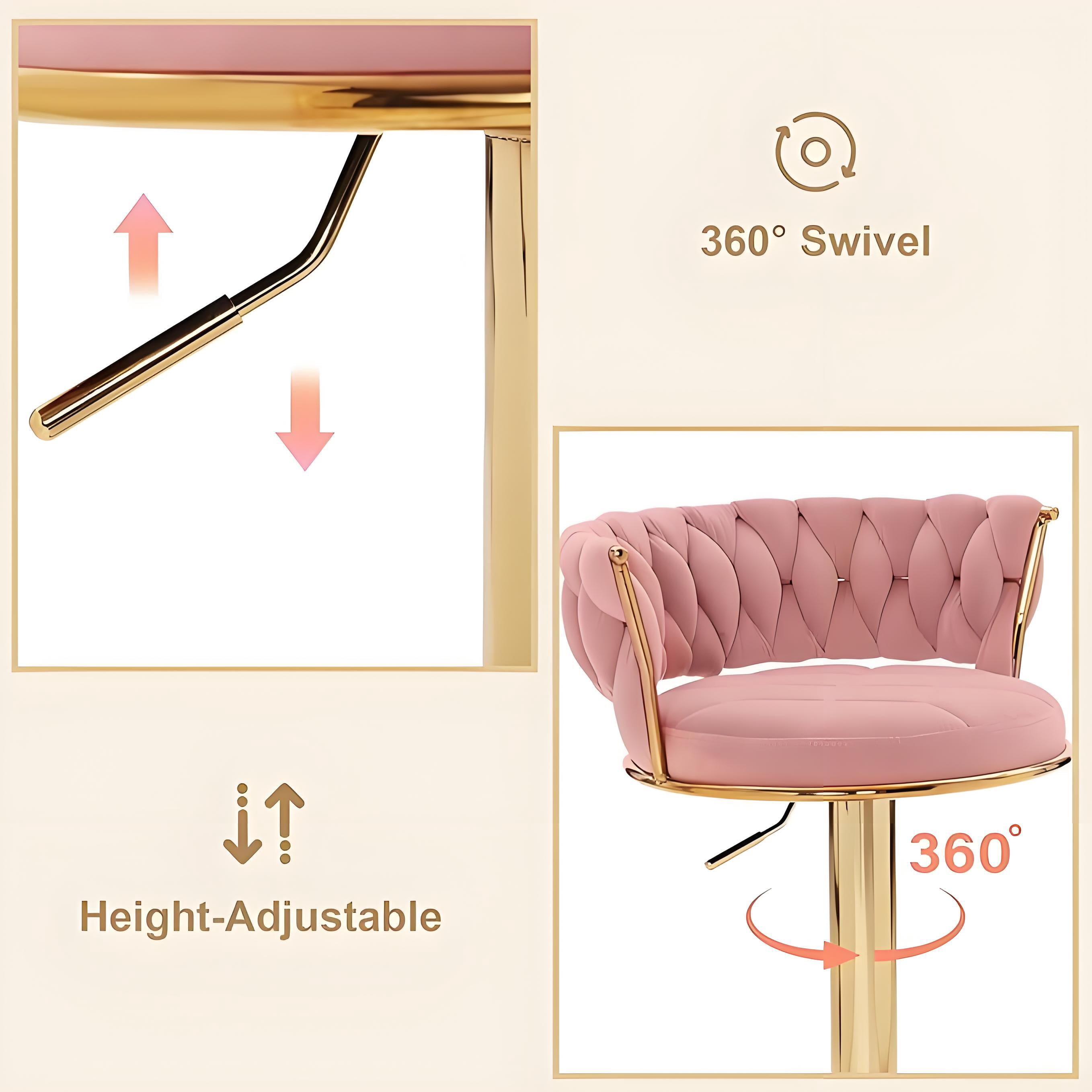 Howcool Velvet Swivel Bar Stools Set of 2 with Back and Arms, Adjustable Counter Height Kitchen Island Chairs with Gold Metal Legs & Base for Home Bar Dining Room