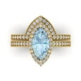 thumbnail image 2 of 2.48 ct Brilliant Marquise Cut Natural Sky Blue Topaz 14k Yellow Gold Halo Solitaire with Accents Engagement Bridal Wedding Ring Band Set size 7.5, 2 of 7