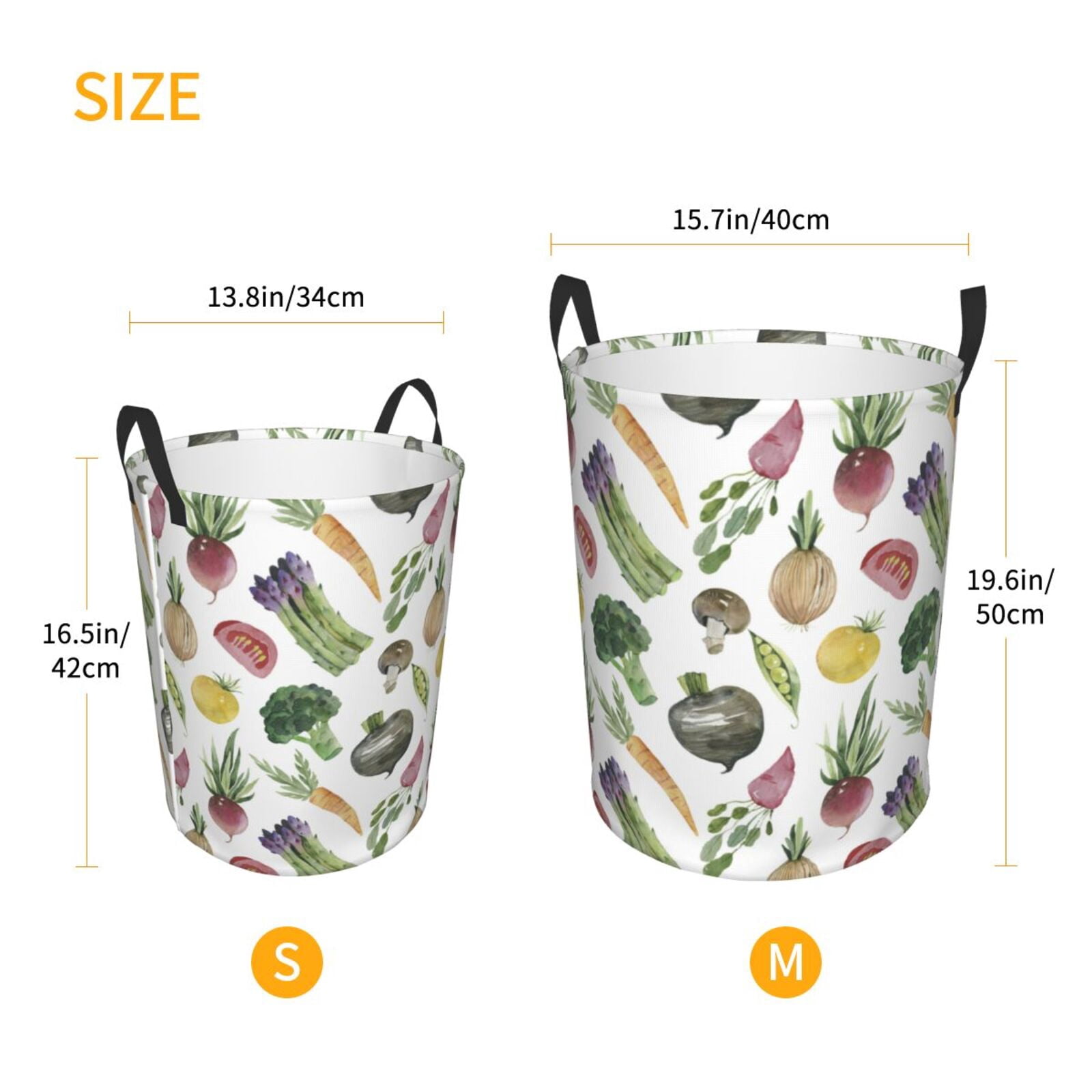 Large Laundry Basket with Handles - vegetable Asparagus Print Kids Baby Dirty Clothes Laundry Hamper for Bedroom Aesthetic