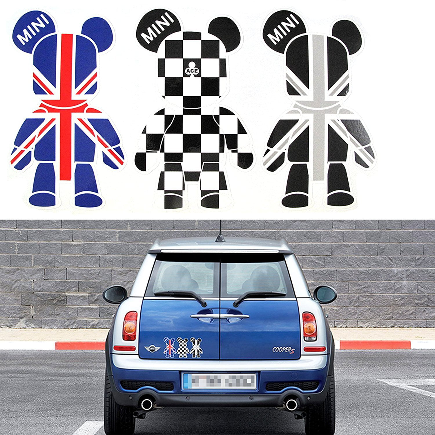 Xotic Tech 2x 3D Black Union Jack UK Flag Foot Decal Stickers for Mini  Cooper S R56 R57 R58 R59 R60 Window Trunk Door etc 