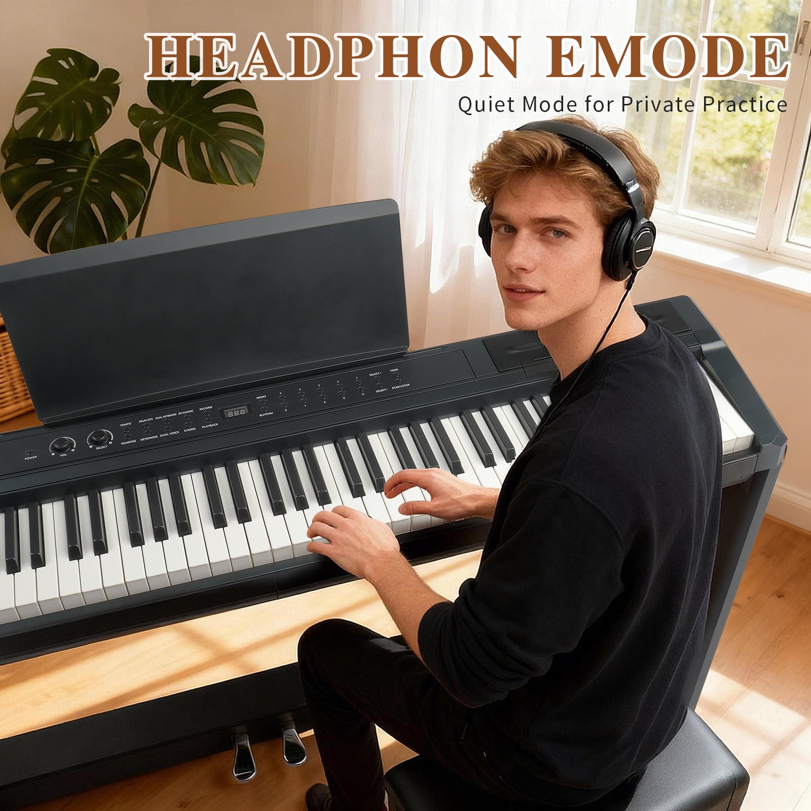 Ktaxon 88-Key Weighted Digital Piano with Dual Bluetooth, Headphone – Upright Electric Keyboard – Matte Black