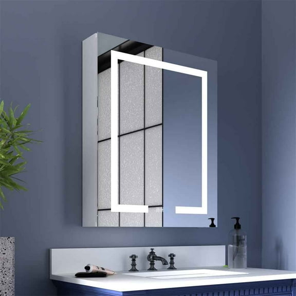Boost-M1 24" W x 30" H Medicine Cabinet with Light and Adjustable Shelves, Recessed or Surface Mount, Right Hinge Vanity Mirror