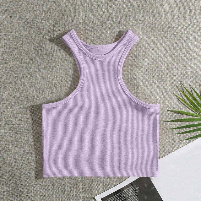 asjyhkr Débardeurs en Tricot Côtelé pour Femmes Col Ras du Cou Sans Manches Camisole Unie Camisole d'Été Décontractée