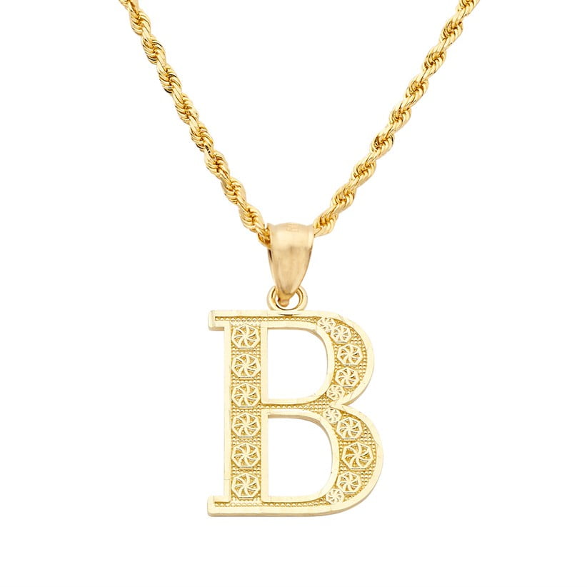 LoveBling 10K Yellow Gold Diamond Cut Alphabet Initial Letter Charm 