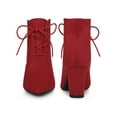 thumbnail image 4 of BLISSFUL STEP Pointed Toe Lace Up Block Heel Ankle Boots for Women Red 9, 4 of 4