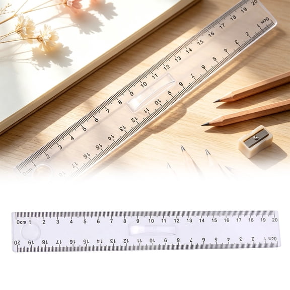 Magnifying Glass Ruler 20cm Clear Plastic Straight Edge Measuring Tool with Handle Dual Scale Metric Ruler for Office Supplies Adults