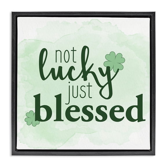 Stupell Industries Shabby Chic Just Blessed Green Shamrocks Black Floating Frame Canvas Art, 18 x 18, by Kim Allen