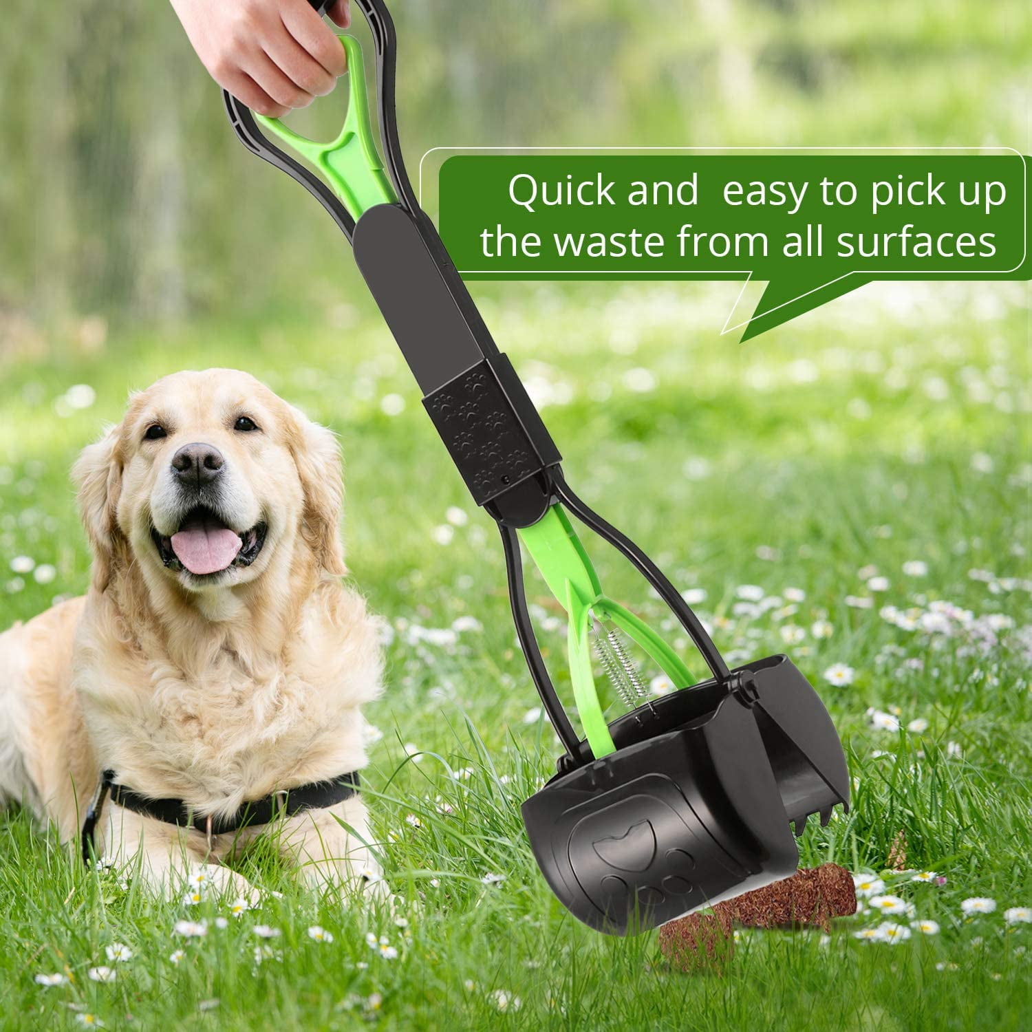 Pet Waste Removal Tool with Jaw Claw Bin Great for Grass/Street/Gravel/Beach Foldable Dog Pooper Scooper 37.5 inches Long Handle & High Strength Material Pet Pooper Scooper for Large and Small Dogs 