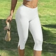 thumbnail image 5 of Karymi Women Clothing Solid High Waist Split Hem Capri Leggings, Stretch Slim Fit Knee Length Cropped Yoga Pants, Seamless Bodycon Athletic Trousers Running Shorts for Women, 5 of 7