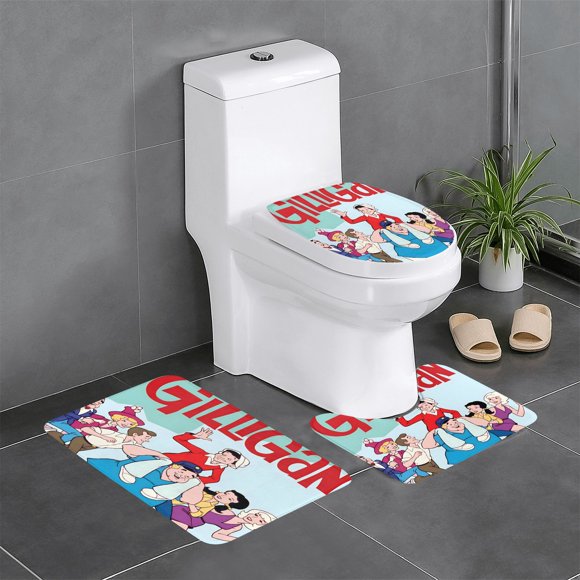 Las Nuevas Aventuras de Gilligan Juego de 3 alfombras de baño de coral fleece: tapete de baño + alfombra de inodoro en forma de U + funda de tapa de inodoro en forma de O