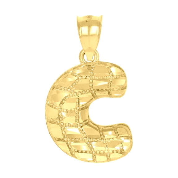 10k Yellow Gold Unisex Initial Alphabet C Nugget Charm Pendant for Men Women