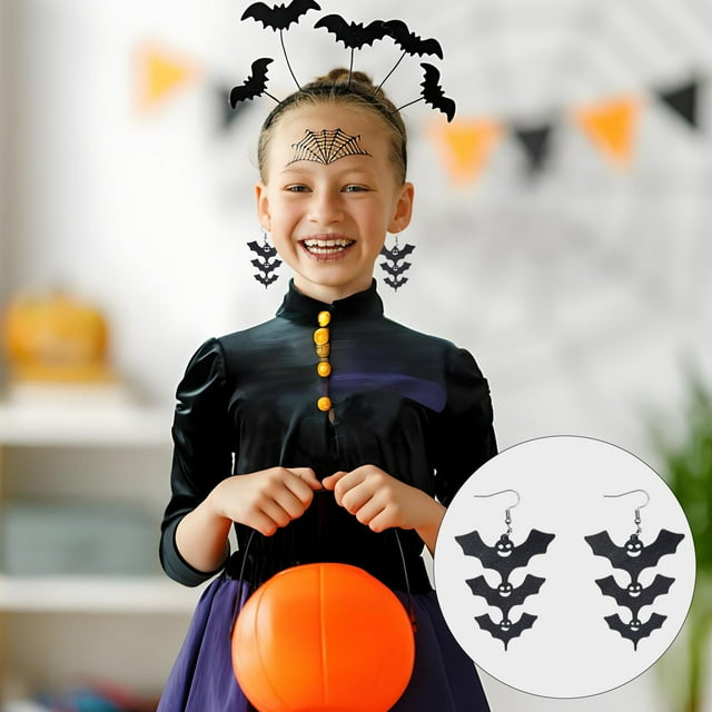 Pendientes Acrílicos Negros con Colgantes para Halloween | Joyería para Mujer | Plástico Ligero | 6 X 3 X 1 Cm | Accesorio de Ropa para Halloween