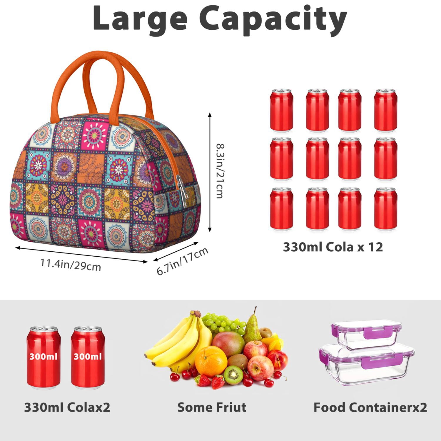 Rustic Bohemian Lunch Tote for Women, Ethnic Style Insulated Lunch Bag with Retro Hippie Patterns, Reusable Leakproof Cooler for Office or Picnic Use