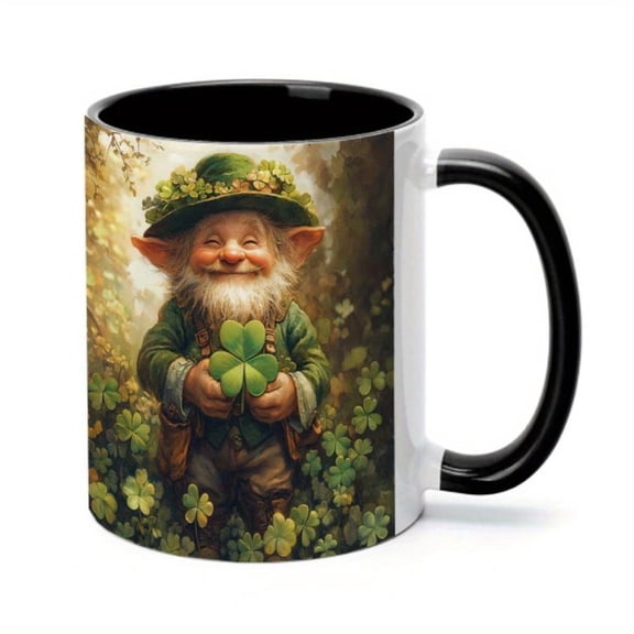 1pc Leprechaun Shamrock 11oz Ceramic Mug Whimsical Irish Themed Coffee Cup with Green Hat Four Leaf Clover Design St Patrick S Day Birthdays Weddings Office