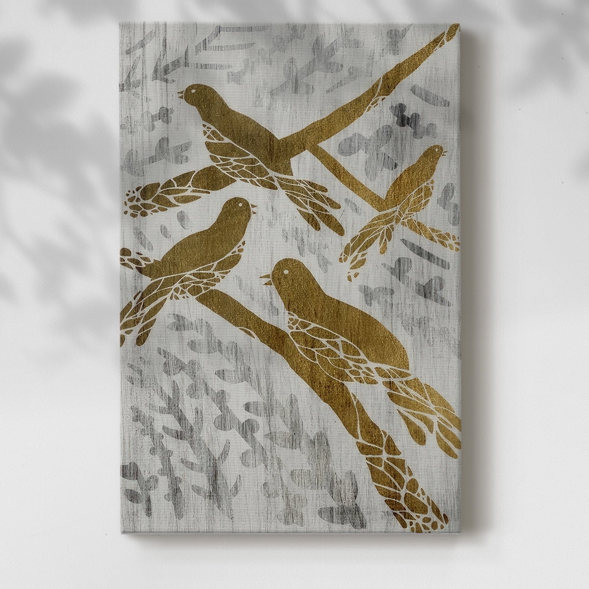 Four Calling Birds - Gold Leaf Holiday- Gallery Wrapped Canvas