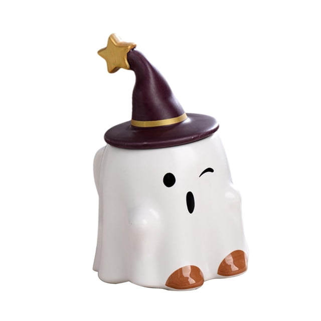 Taza de café de Halloween, taza de café de cerámica fantasma con asa, taza de té creativa linda Elfo parpadeante