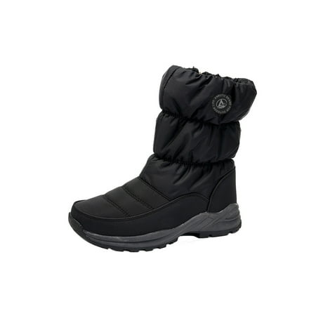 

GENILU Women Comfort Waterproof Winter Warm Shoes Plush Lined Outdoor Mid Calf Booties Dark Black 9